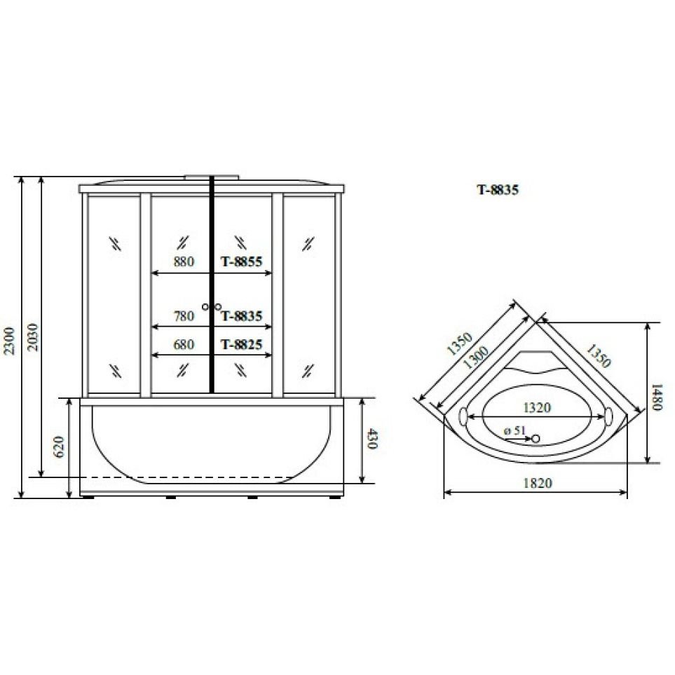 Душевая кабина Timo (Тимо) Comfort T-8835C Clean Glass цвет профиля хром, стекло прозрачное 6 мм 135х230х135 см