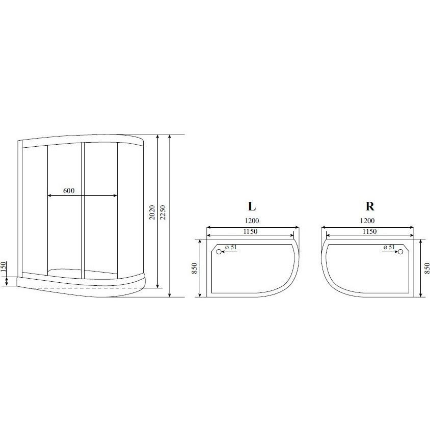 Душевая кабина Timo (Тимо) Standart T-6602BR цвет профиля черный, стекло прозрачное 5 мм 120х220х85 см