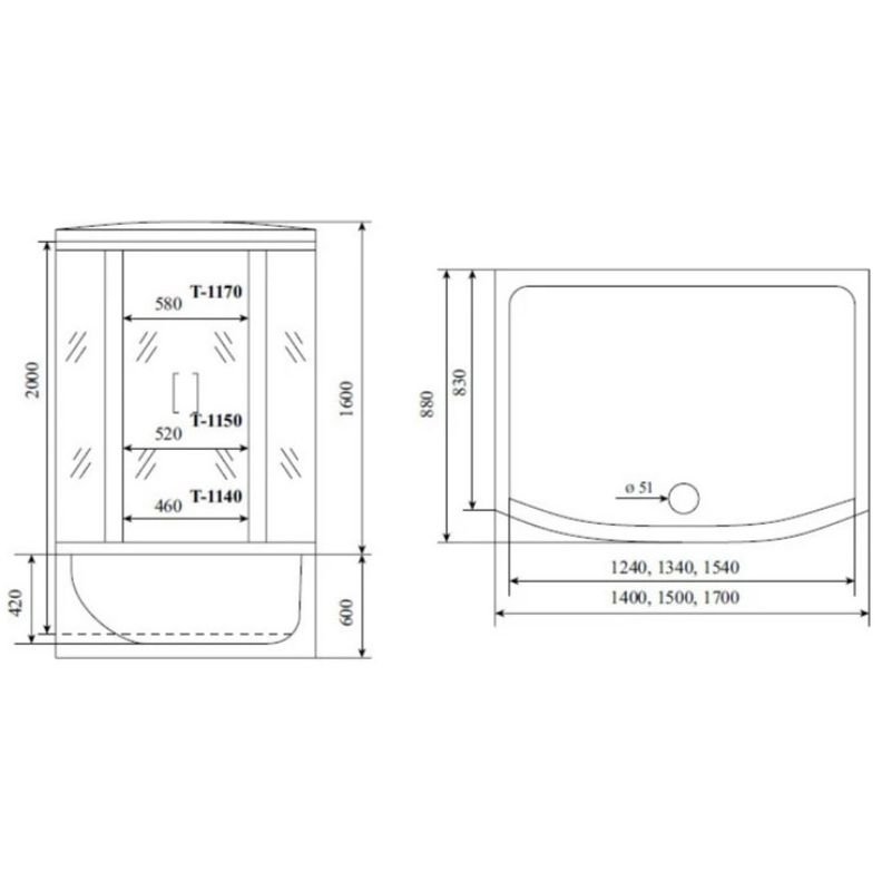 Душевая кабина Timo (Тимо) Standart T-6650B цвет профиля черный, стекло прозрачное 5 мм 150х220х88 см