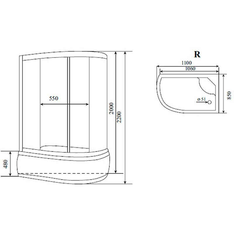 Душевая кабина Timo (Тимо) Standart T-6610SR цвет профиля хром, стекло матовое 5 мм 85х220х110 см