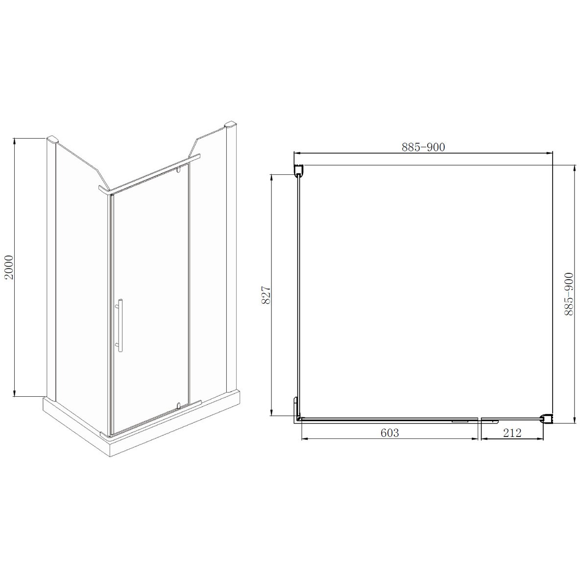 Душевой уголок Azario (Азарио) Edmonton 900х900х2000 мм, профиль черный (AZ-NNC1231 900 BLACK)