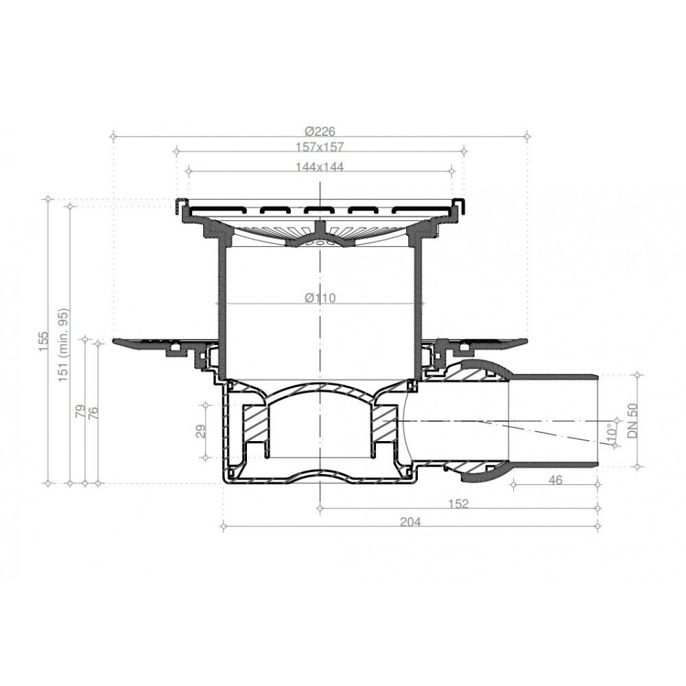 Душевой лоток Pestan (Пестан) Confluo Standard Tide 1 Mask с одним выходом, 150х150 мм (13000070)