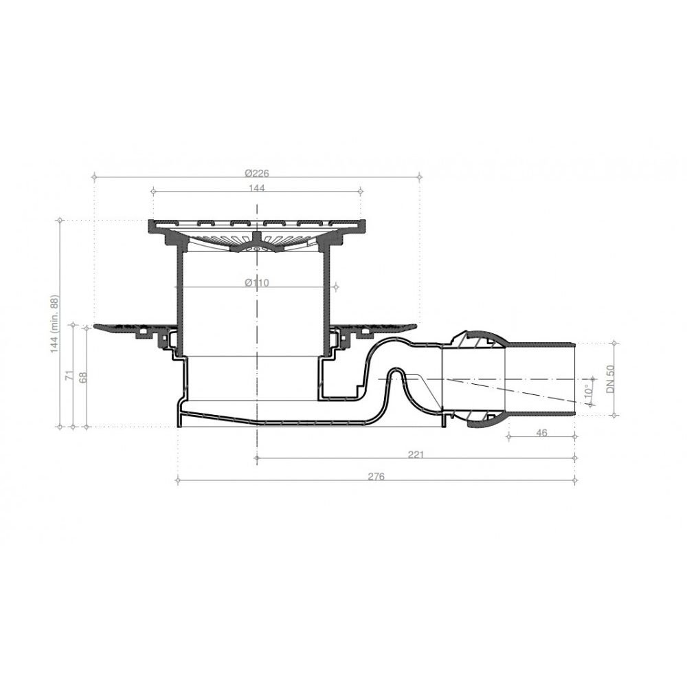 Душевой лоток Pestan (Пестан) Confluo Wall Drain Square 4 S-образная, 150х150 мм (13000008)