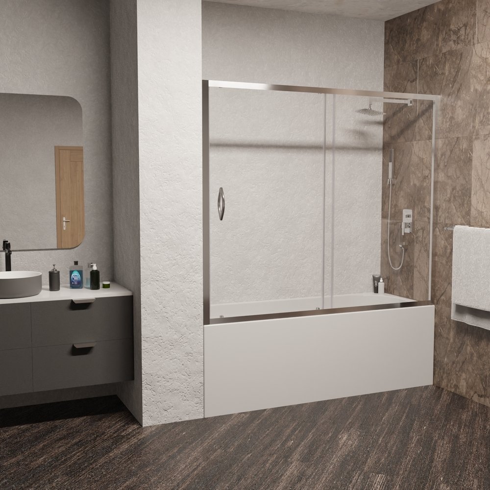 Шторка на ванну RGW (РГВ) 170х150 см SC-043 Хром, Прозрачное, 6 мм (351104317-11)