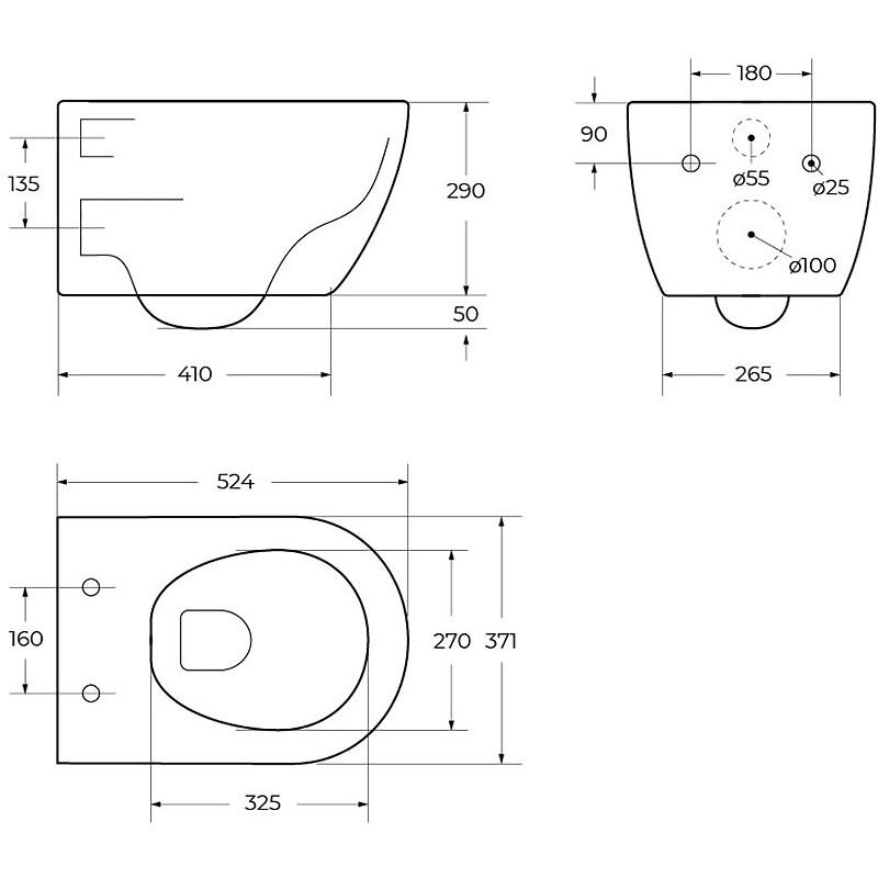 Чаша подвесного унитаза безободкового Cezares (Цезарис) Comfort с функцией биде CZR-191-TH/BS