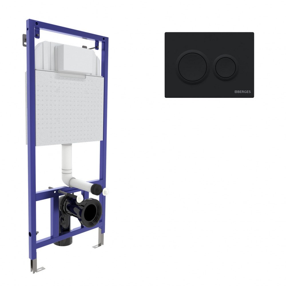 Инсталляция Berges (Бергес) для скрытого монтажа унитаза Novum кнопка O5 Soft Touch черная (40265)