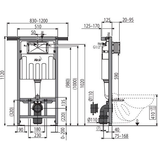 Система инсталляции для унитазов Alcaplast (Алкапласт) AM102/1120 со смывным бачком без клавиши смыва