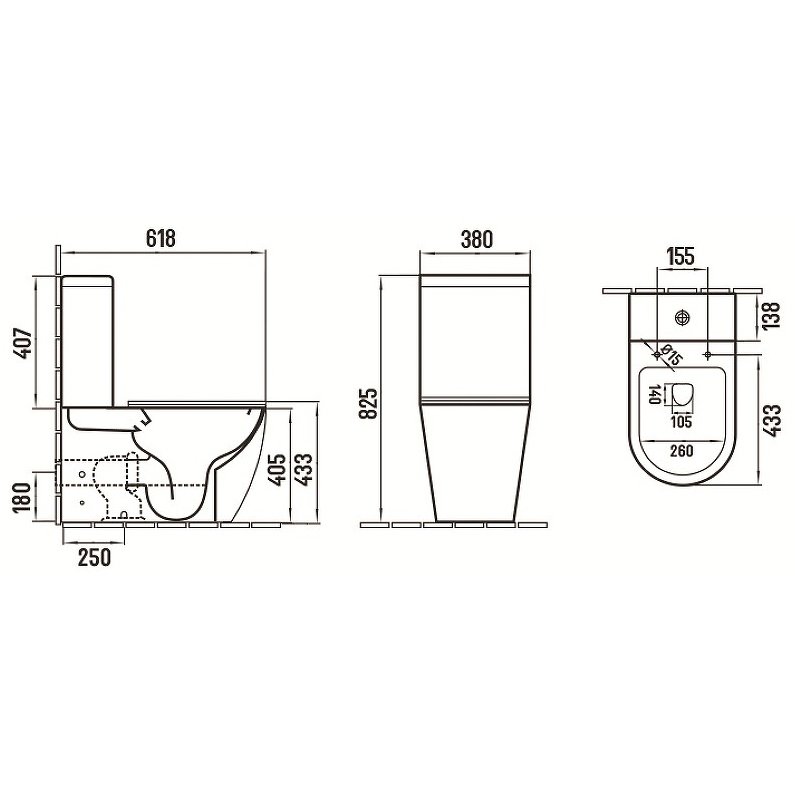 Унитаз Напольный,приставной Ceramalux (Керамалюкс) Rimless с сиденьем и бачком 2166XMB цвет черный