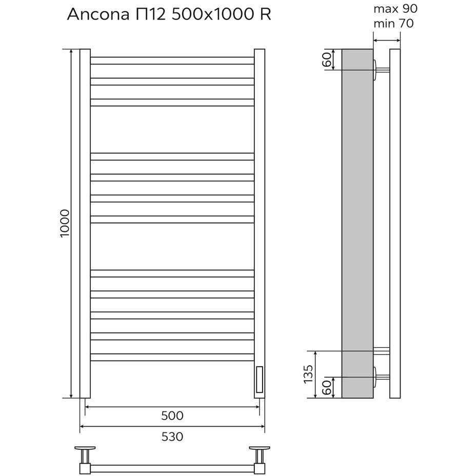 Полотенцесушитель электрический Azario Ancona AZ71850W белый, 12 секций 1000х530 мм