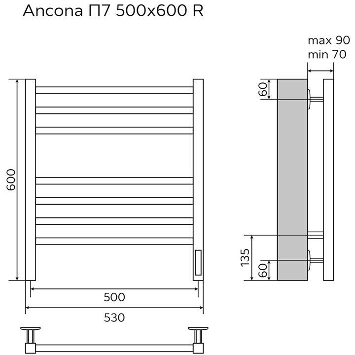 Полотенцесушитель электрический Azario Ancona AZ71856W белый, 7 секций 600х530 мм