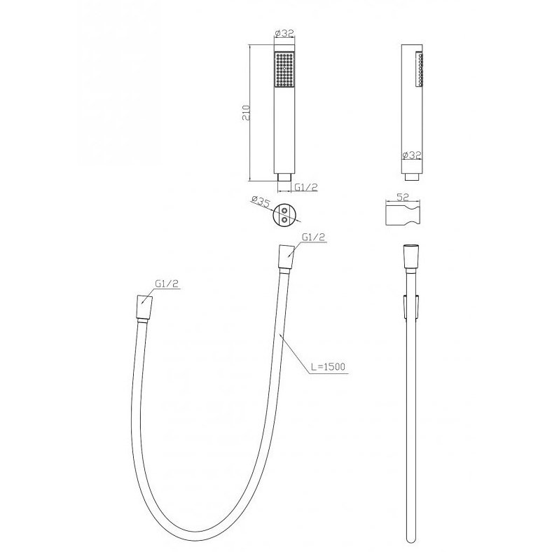 Ручной душ со шлангом и держателем BelBagno (Бельбагно) Uno , черный, UNO-DFS-NERO