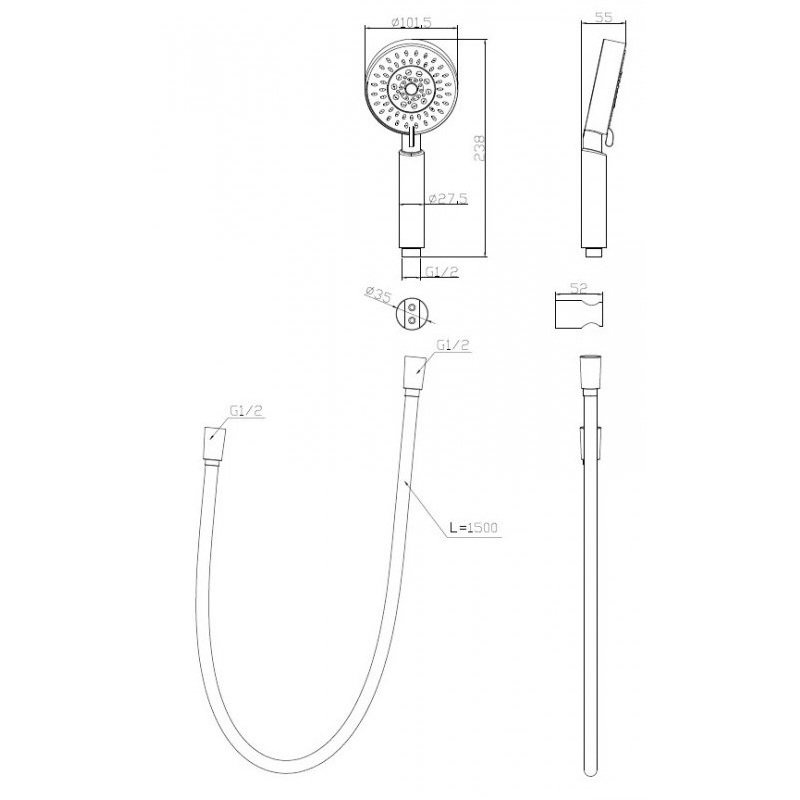Ручной душ BelBagno (Бельбагно) пятирежимный со шлангом PVC 150 см и держателем, хром, BB-DFS-5-CRM