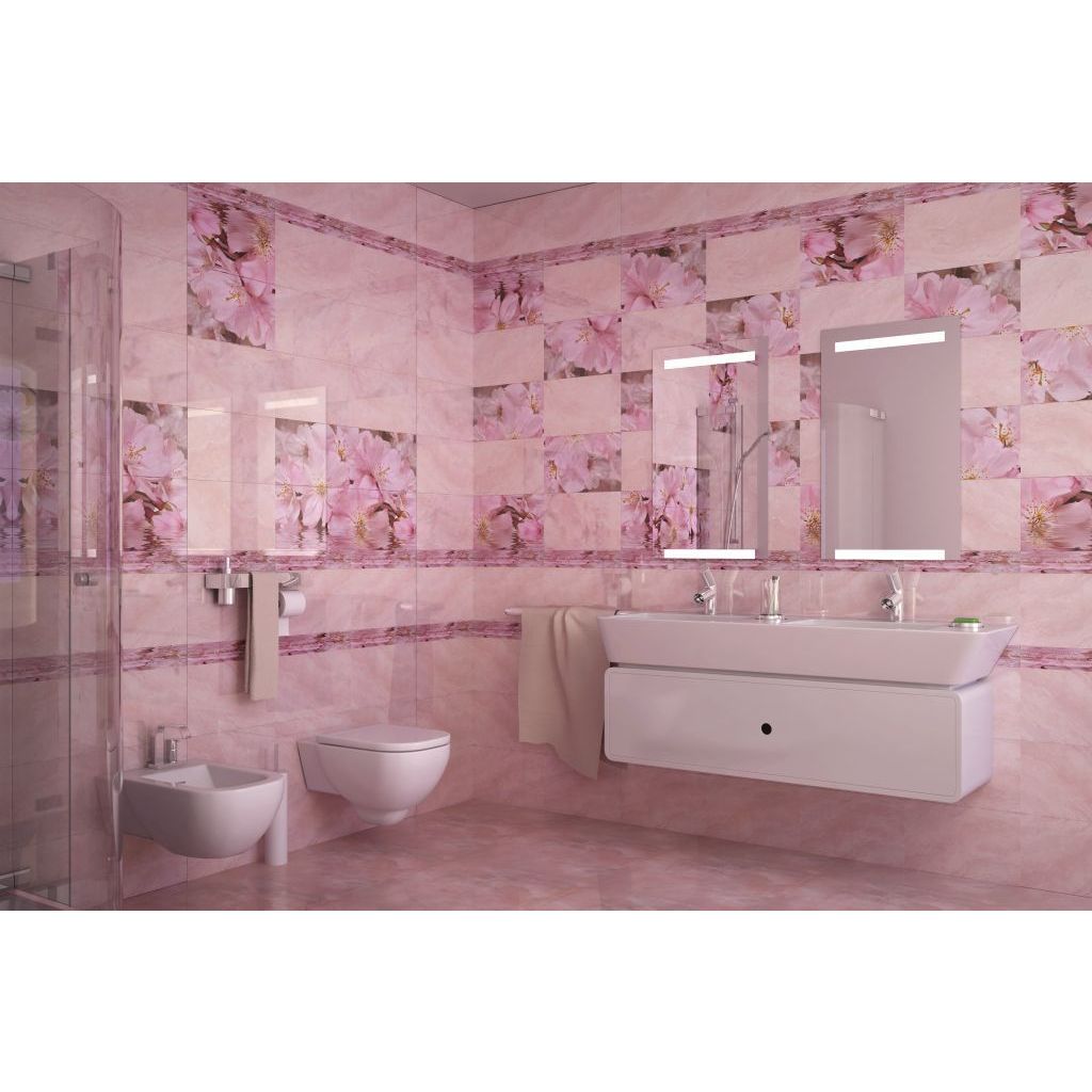 Плитка настенная Belleza Букет розовая 25х40 см (00-00-1-09-00-41-660)