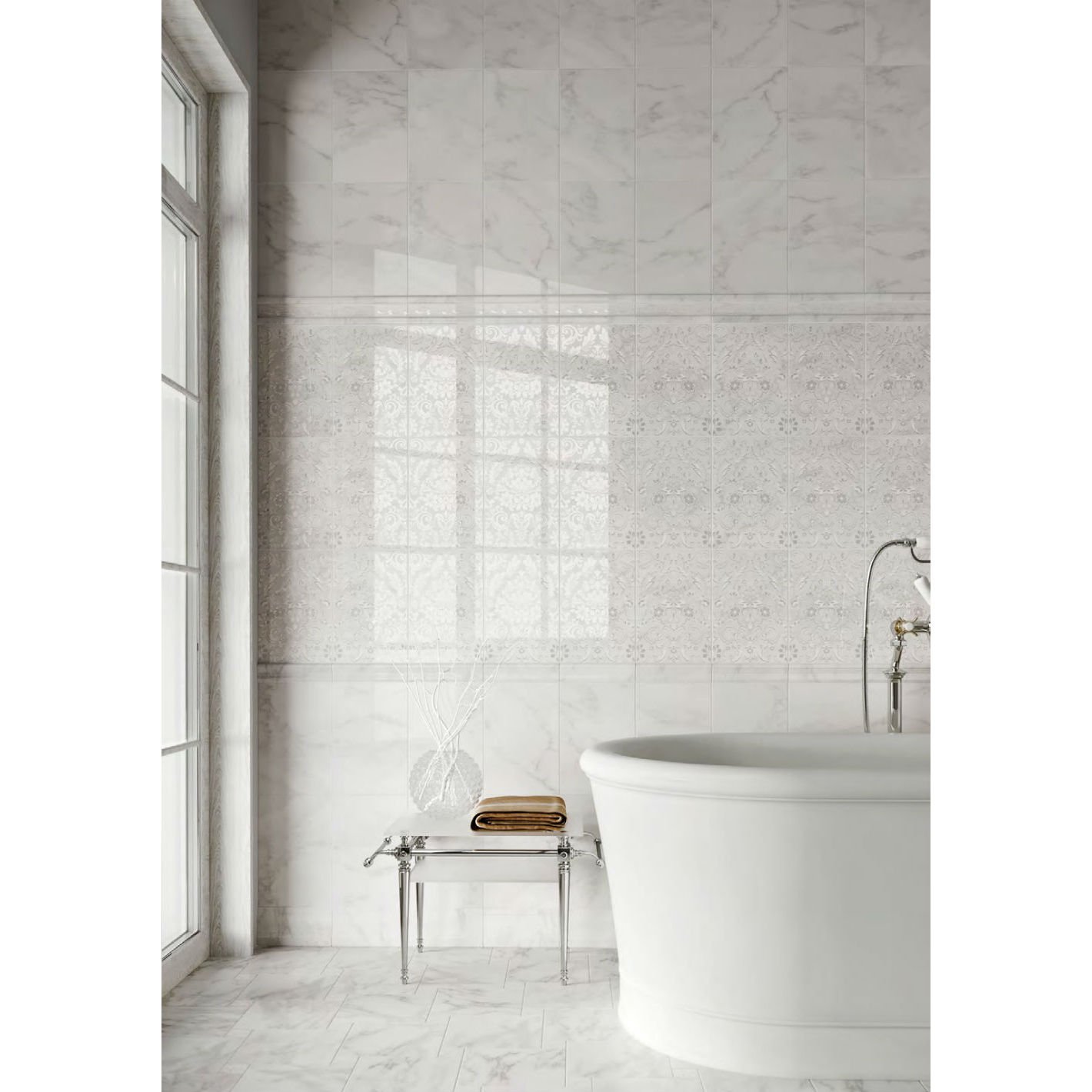 Бордюр Kerama Marazzi (Керама Марацци) Висконти белый багет 5х20 см, толщ. 19 мм, (BLB042)