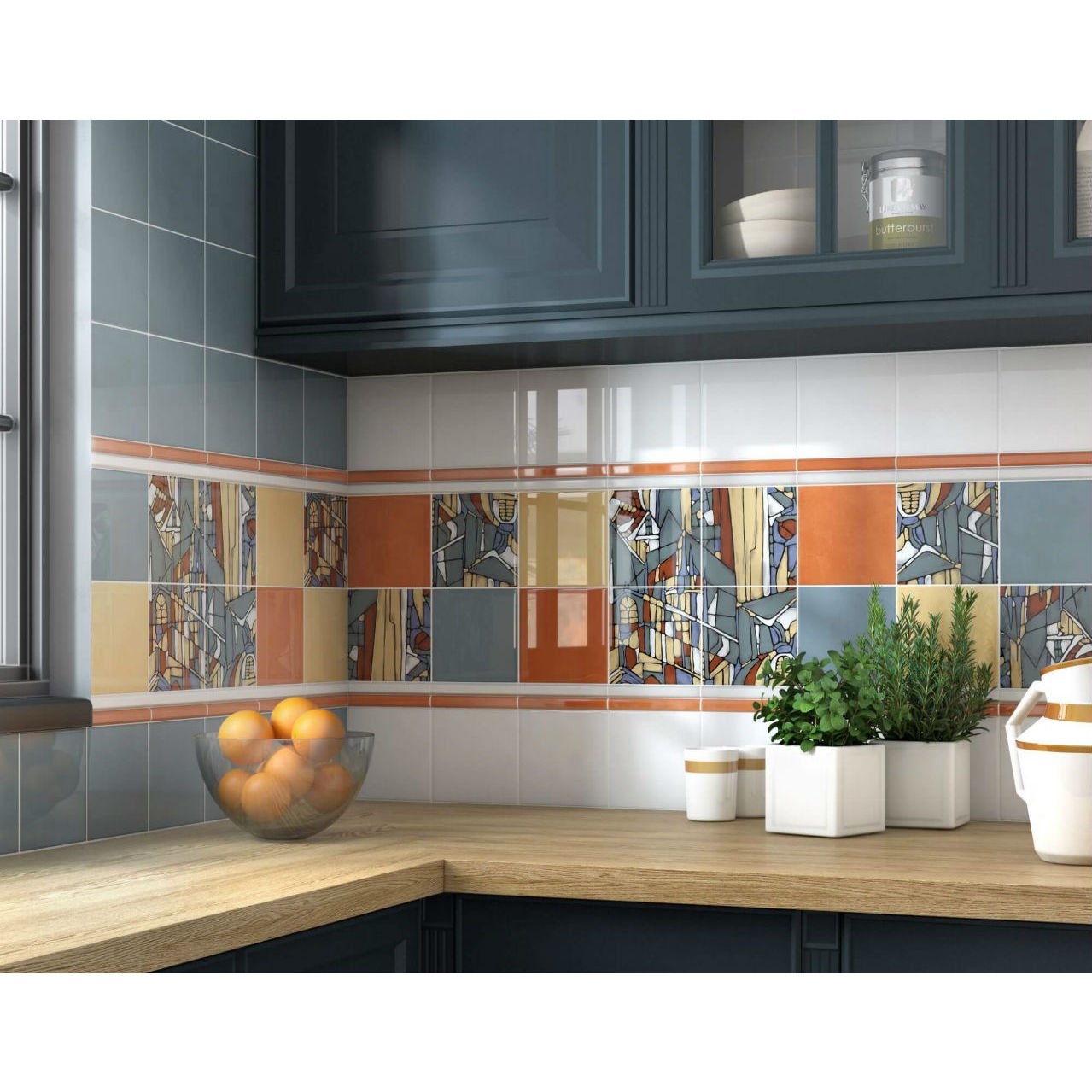 Декор Kerama Marazzi (Керама Марацци) Витраж синий 15х15 см, толщ. 6.9 мм, (OP/C181/17065)