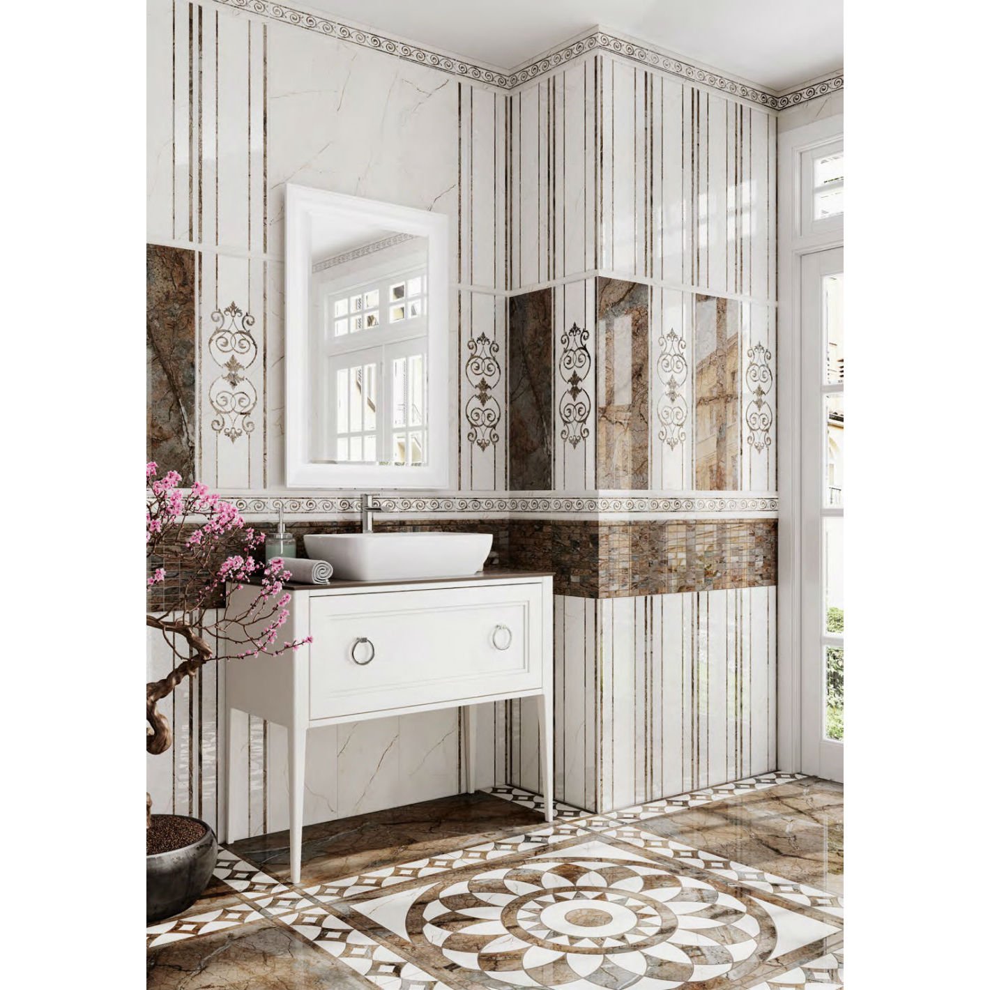 Бордюр Kerama Marazzi (Керама Марацци) Театро беж светлый обрезной 2.5х25 см (SPB006R)