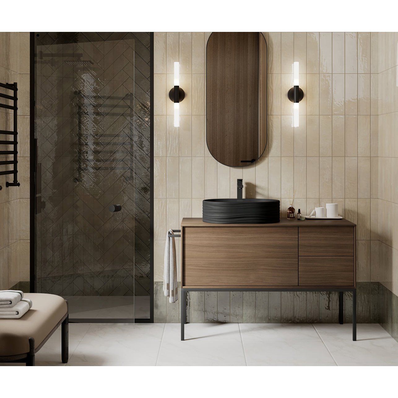 Плитка настенная Kerama Marazzi (Керама Марацци) Тракай коричневый светлый глянцевый 8.5х28.5 см (9039)