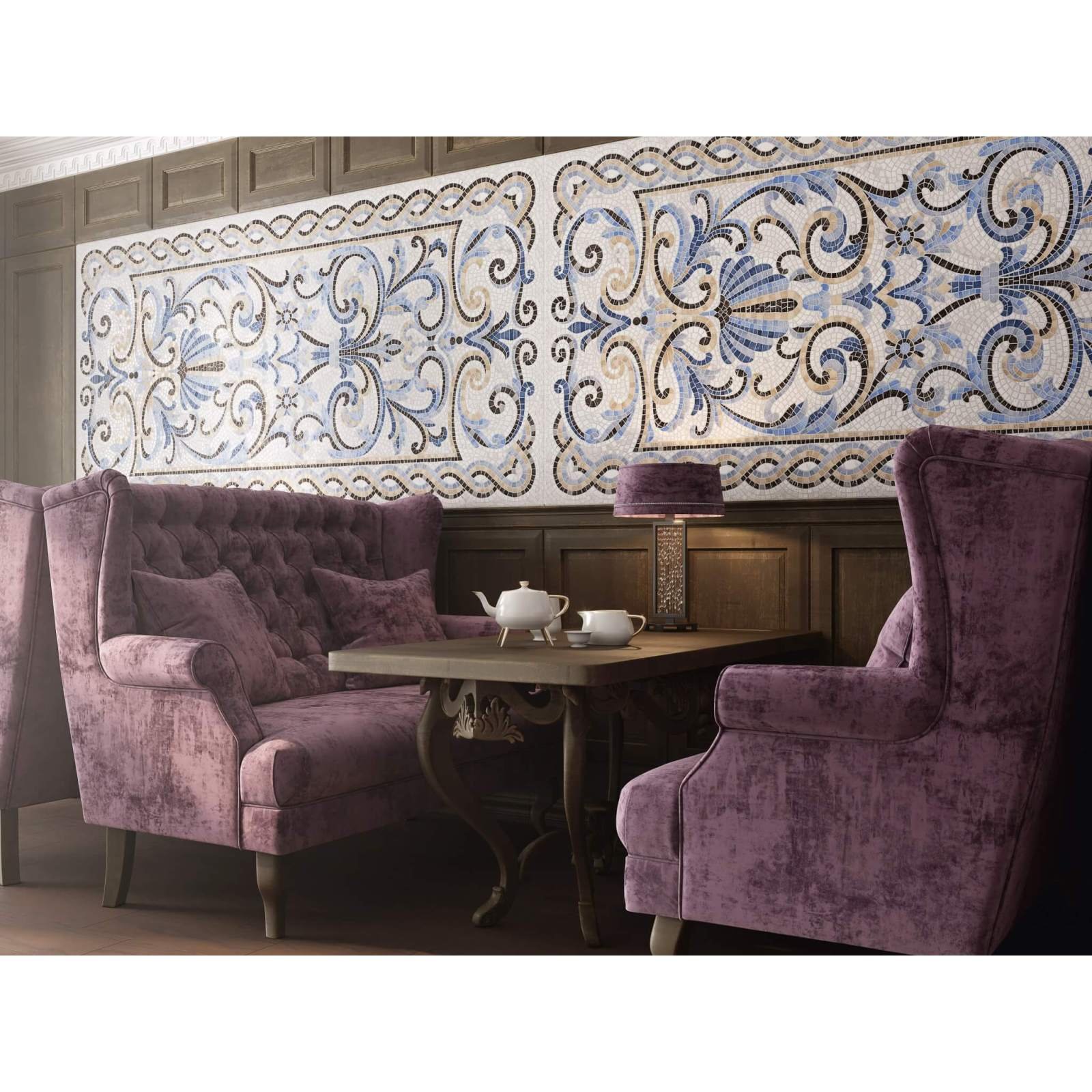 Керамогранит Kerama Marazzi (Керама Марацци) Ковры Мозаика синий декорированный лаппатированный 119,5х238,5 см, толщ. 11 мм, (SG590902R)