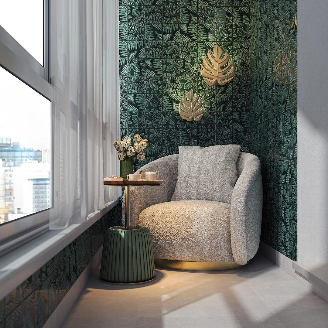 Плитка Kerama Marazzi (Керама Марацци) Сантана зеленый темный 15х15 см, толщ. 6.9 мм, (17070)