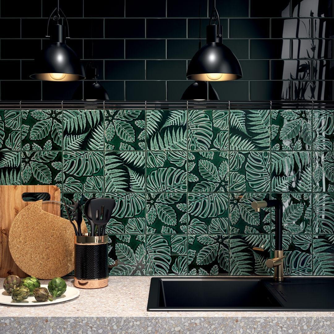 Плитка Kerama Marazzi (Керама Марацци) Сантана зеленый темный 15х15 см, толщ. 6.9 мм, (17070)