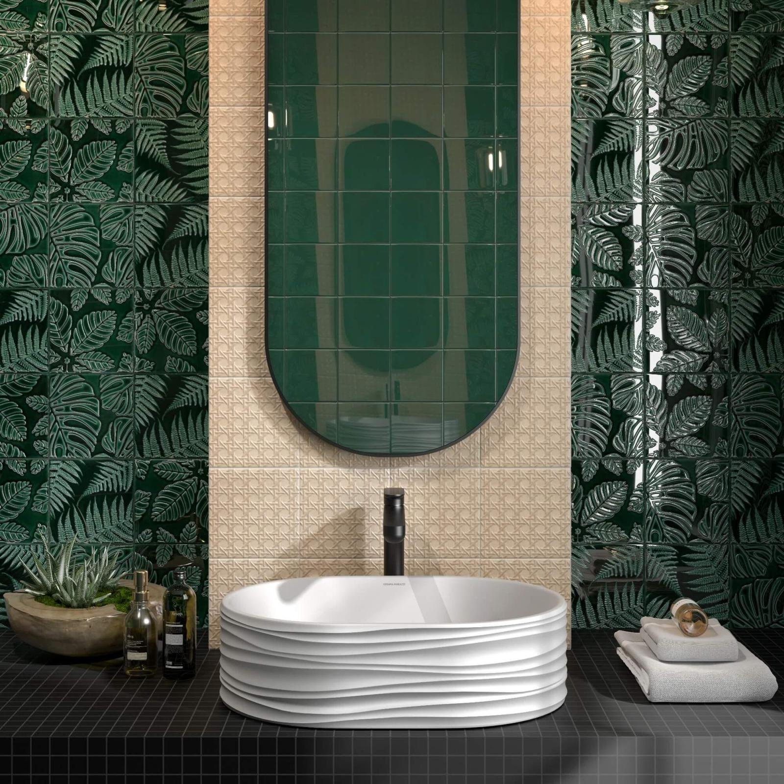 Плитка Kerama Marazzi (Керама Марацци) Сантана зеленый темный 15х15 см, толщ. 6.9 мм, (17070)