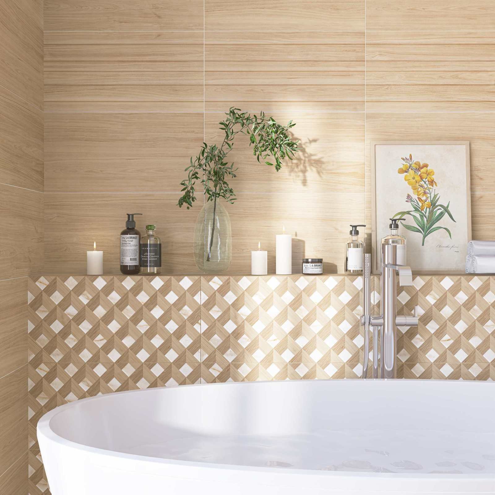 Плитка настенная Azori (Азори) Rustic CREMA бежевый 31.5х63 см, толщ. 8 мм, (508531201)