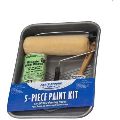 Профессиональный малярный набор Kelly-Moore Paints 5-Piece Paint Brush/Roller Tray Kit Валик, ручка, кисть, лоток, укрывная пленка (0037-206)