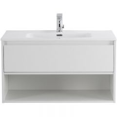 База под раковину подвесная BelBagno (Бельбагно) KRAFT с одним выкатным ящиком с фрез. ручкой по длине фасада и с одной откр.полкой Bianco Op. 800x460x500 KRAFT-800-1C-SO-BO