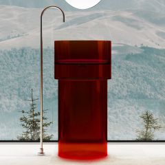 Раковина отдельностоящая прозрачная Abber Kristall красная 450х450х900 мм AT2701Rubin-H