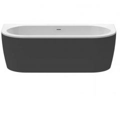 Акриловая ванна Cezares пристенная, щелевой слив-перелив, чёрная фронтальная панель, белая чаша, SLIM WALL-180-80-60-NERO-SET