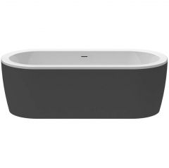 Акриловая ванна Cezares отдельно стоящая, щелевой слив-перелив, чёрная фронтальная панель, белая чаша, 1800х800х600, SLIM CENTRAL-180-80-60-NERO-SET