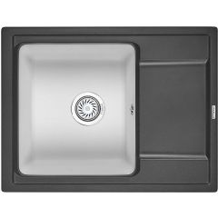 Кухонная мойка кварцевая Granula HI-65 прямоугольная с крылом, гибрид, чаша 360x400, цвет черный-арктик (6504blwh)