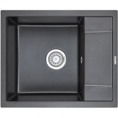 Кухонная мойка кварцевая Granula GR-6002 односекционная квадратная с крылом, врезная, чаша 395x430, цвет черный (6002bl)