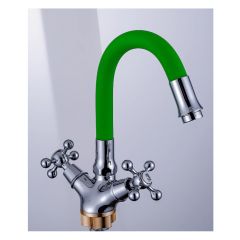 Смеситель сборный для кухни с гибким изливом Potato (Потато) P58065-11 хром/зеленый