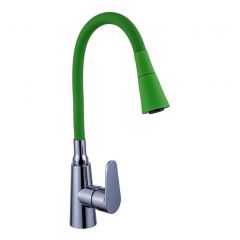 Смеситель для кухни с гибким изливом сборный Potato (Потато) P4231-11 хром/зеленый