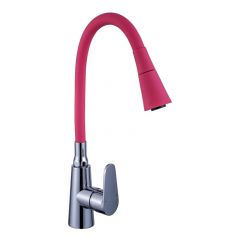 Смеситель для кухни с гибким изливом сборный Potato (Потато) P4231-13 хром/розовый
