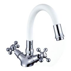 Смеситель для кухни с гибким изливом сборный Potato (Потато) P58065-7 хром/белый