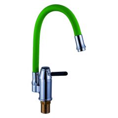 Смеситель для кухни с гибким изливом сборный Potato (Потато) P58233-11 хром/зеленый