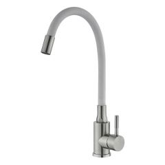 Смеситель для кухни с гибким изливом сборный Potato (Потато) P58308S-7 сатин/белый