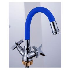 Смеситель для кухни с гибким изливом сборный Potato (Потато) P58311-12 хром/синий