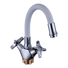 Смеситель для кухни с гибким изливом сборный Potato (Потато) P58312-13 хром/розовый