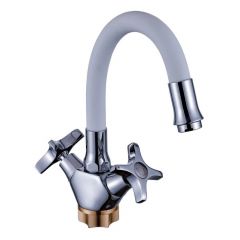 Смеситель для кухни с гибким изливом сборный Potato (Потато) P58312-7 хром/белый