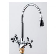 Смеситель для кухни с гибким изливом сборный Potato (Потато) P5871-6 хром/черный