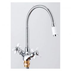 Смеситель для кухни с гибким изливом сборный Potato (Потато) P5871-7 хром/белый
