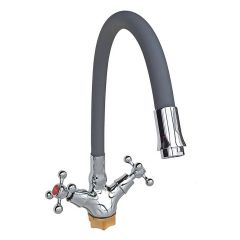 Смеситель для кухни с гибким изливом сборный Potato (Потато) P59065-19 хром/серый