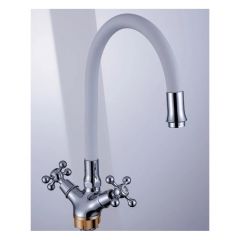 Смеситель для кухни с гибким изливом сборный Potato (Потато) P59065-7 хром/белый