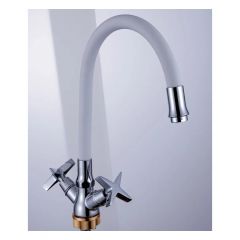 Смеситель для кухни с гибким изливом сборный Potato (Потато) P59311-7 хром/белый