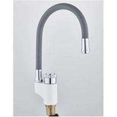 Смеситель сборный для кухни с гибким изливом Potato (Потато) P58388х19 белый/серый