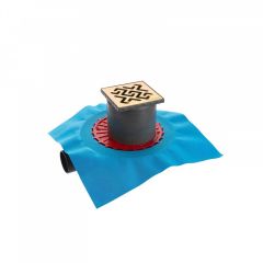 Трап Berges (Бергес) водосток напольный Zentrum Antik 100х100 нержавеющая сталь, золото глянец, S-сифон боковой