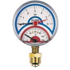 Термоманометр Elsen, Ø-80, 1/2, В, радиальный, T°C -от 0 до +120, PN, бар-0-6